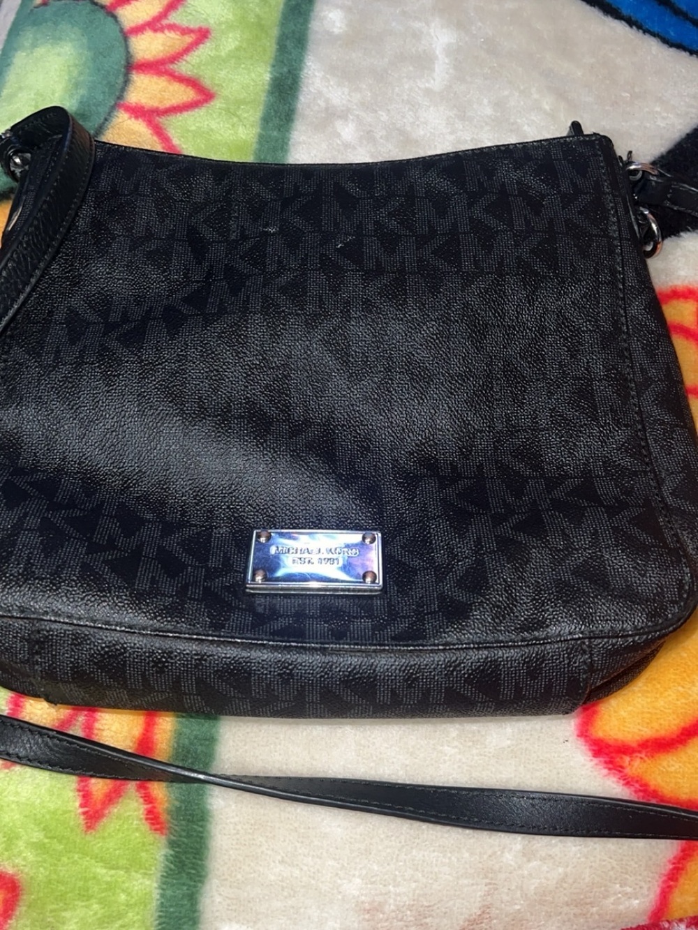 Michael Kors Black MK Monogram Crossbody Shoulder Bag